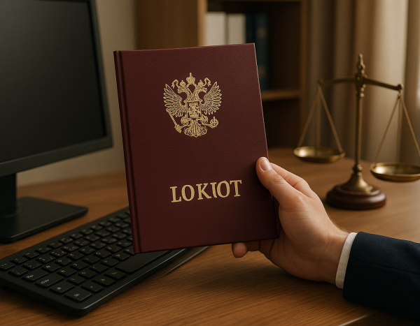 Юрист держит диплом рядом с компьютером в офисе