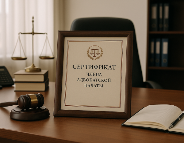 Сертификат членства в юридической ассоциации на столе
